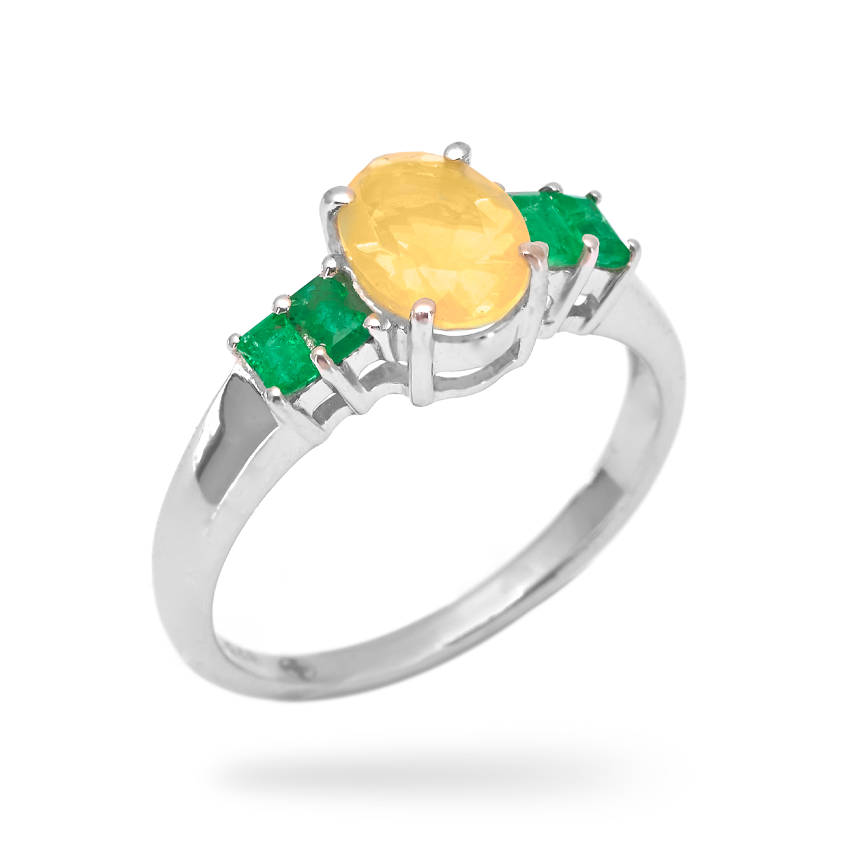 Bague emeraude, opale de feu  argent Maylis